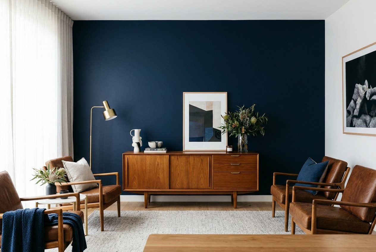 Navy feature wall and decorating by SBK Precision Coating